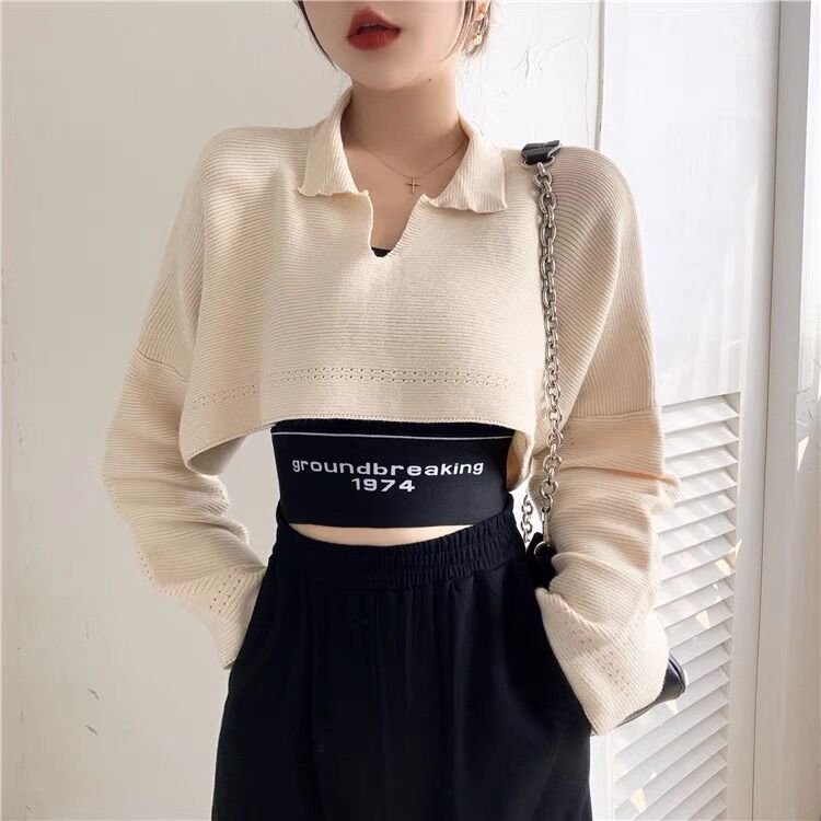 Set áo 2 món croptop tay dài cổ bẻ 1974🌞