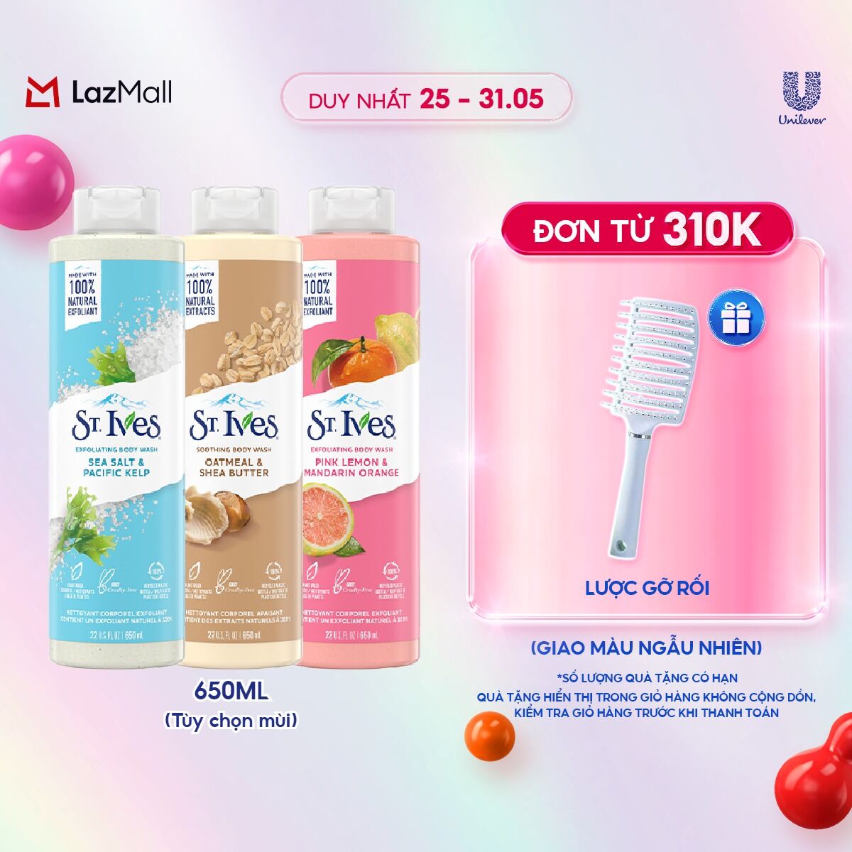 Sữa tắm dưỡng da St.Ives Muối Biển/Yến mạch và Bơ/Cam chanh/ Hoa Hồng và Lô Hội 650ml