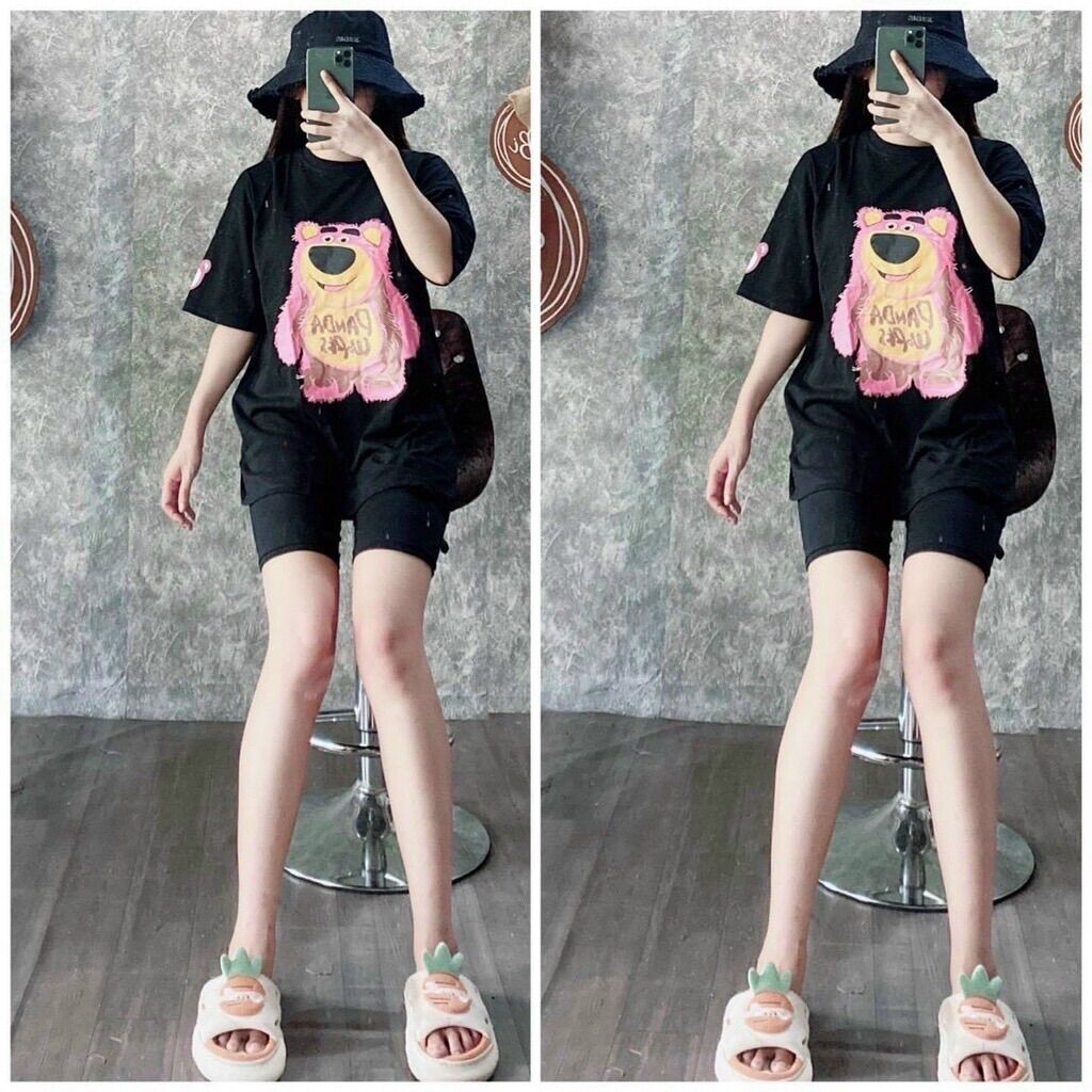 Set bộ áo thun mix quần legging đùi - Gấu panda