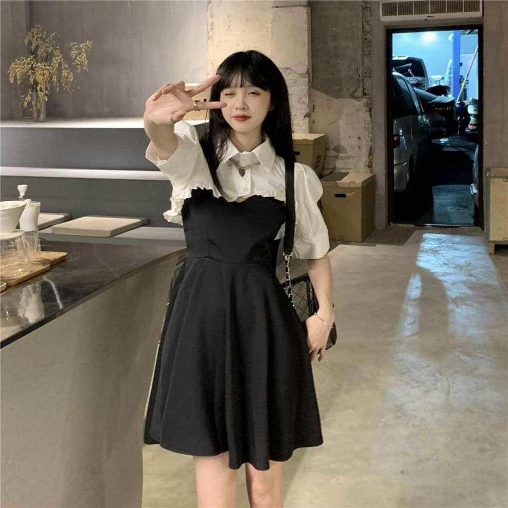 Sét váy + áo sơ mi bèo cộc tay