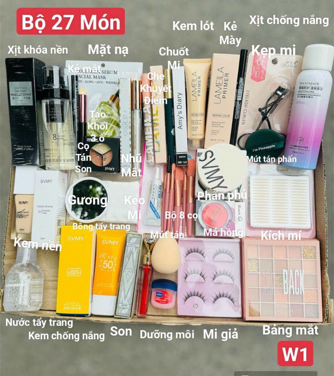 Bộ Trang Điểm[27 Món] W1 Đầy Đủ Makeup/Trang Điểm Đi Tiệc/Trang Điểm Cá Nhân Cơ Bản 27 Món bộ W1