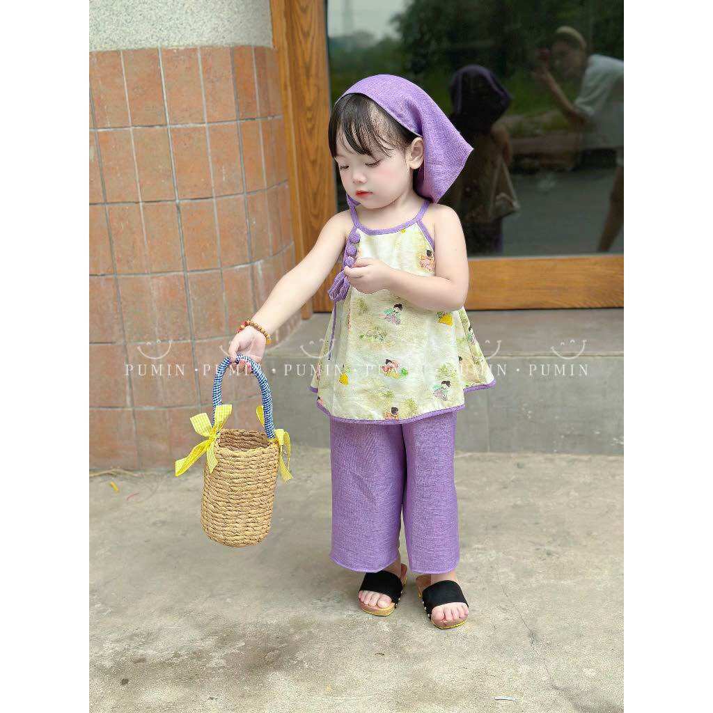 Set Yếm Tím Kèm Khăn Siêu Cưng Bé Gái