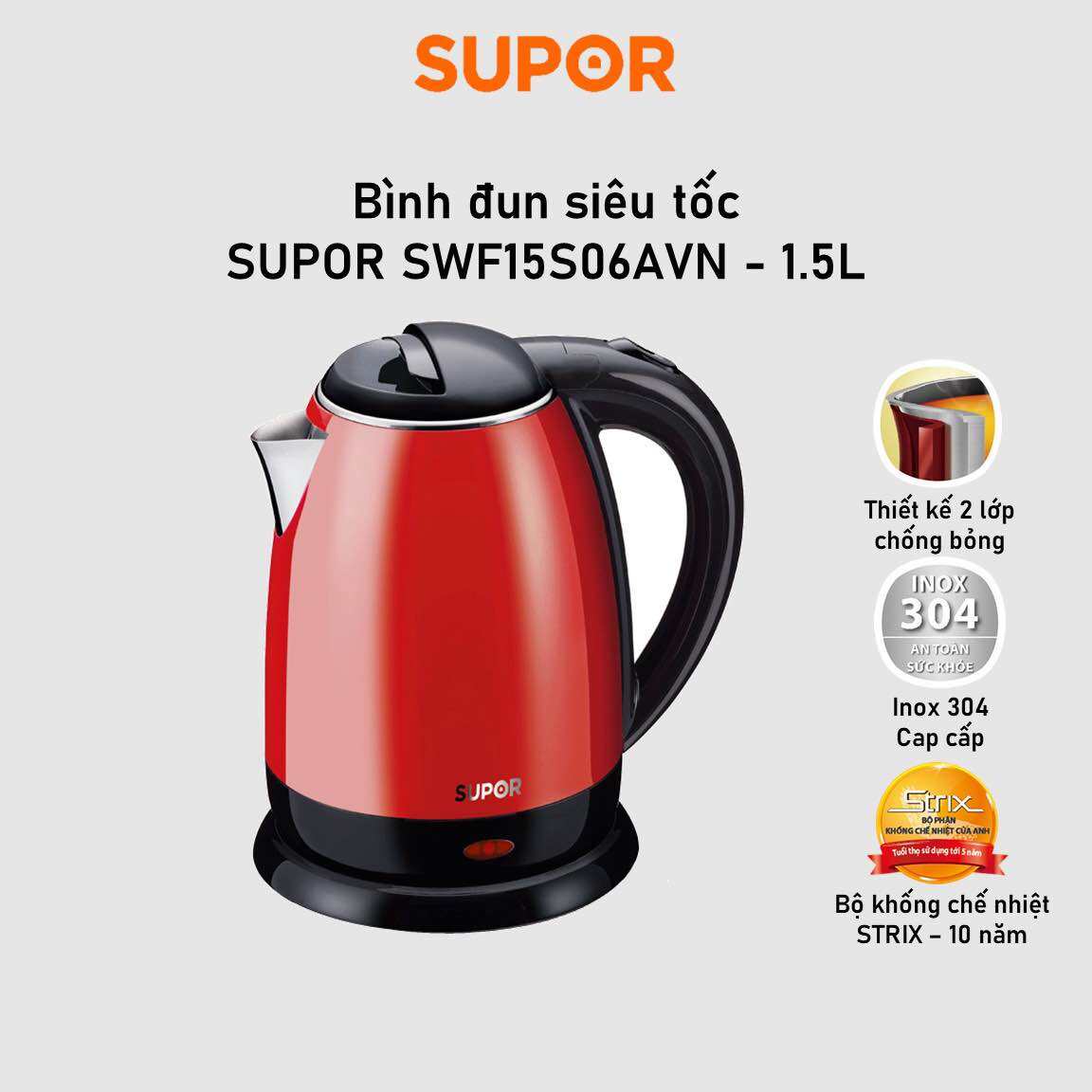 Ấm đun siêu tốc/ Bình đun siêu tốc Supor SWF17S18AVN - 1.7L