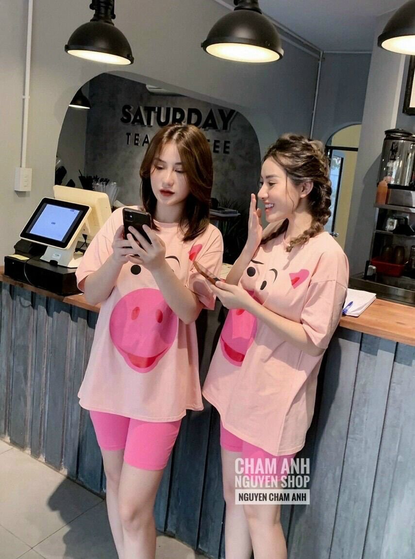 Set Legging Ngố + Tshirt Heo Hồng