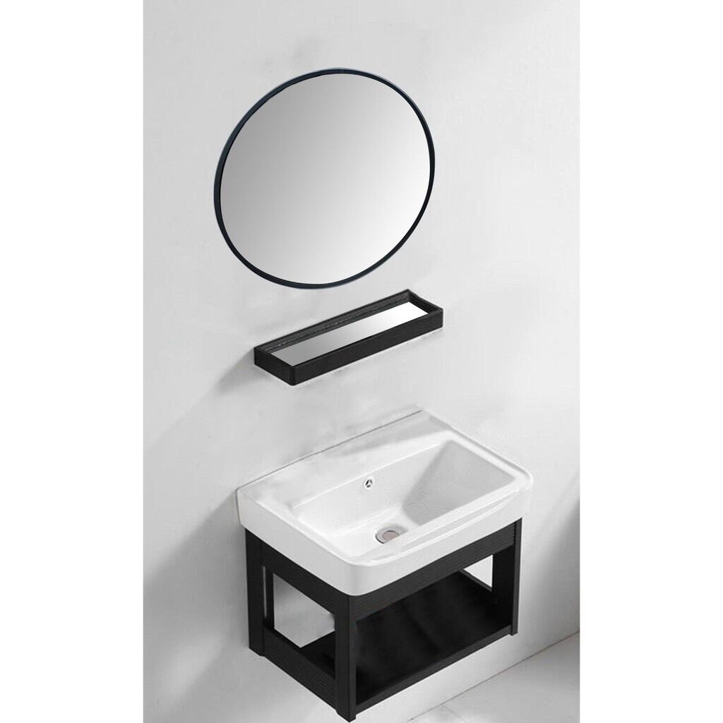 Set lavabo vuông nổi 4 món( gương, kệ kinh, lavabo nổi, khung chân đỡ)