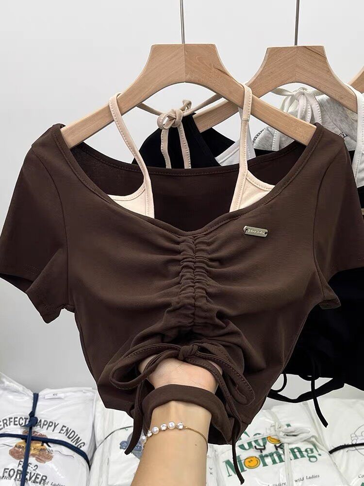 Áo tay ngắn babytee phối yếm khoét eo BG