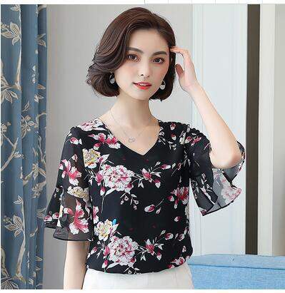 2020 Summer Wear New Style Chiffon Shirt WOMEN'S Dress Floral-Print Sweet Loose-Fit Immortal Chiffon on Clothes Women's Western Style Shirt