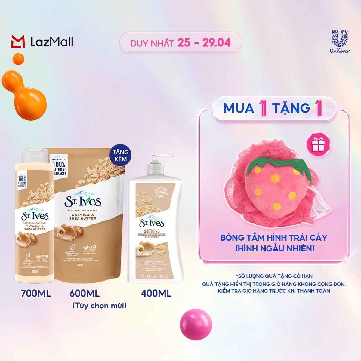 Combo St. Ives: Sữa Tắm 700ml + Refill 600ml  Sữa Dưỡng Thể 400ml (tùy chọn)