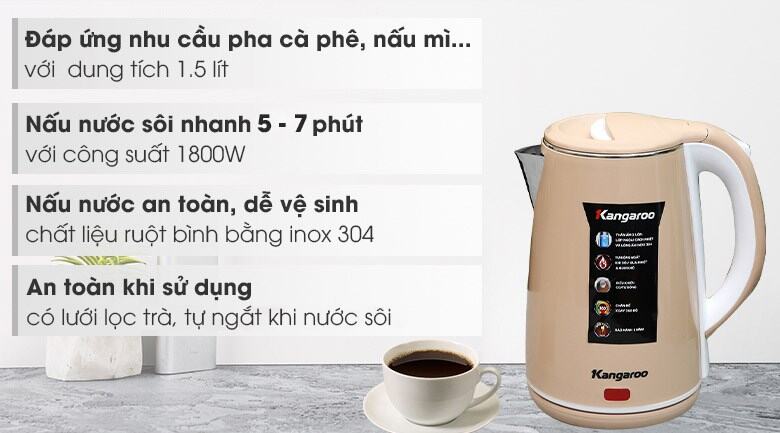 Bình đun siêu tốc Kangaroo 1.5 lít KG-18K1 ( Like New)