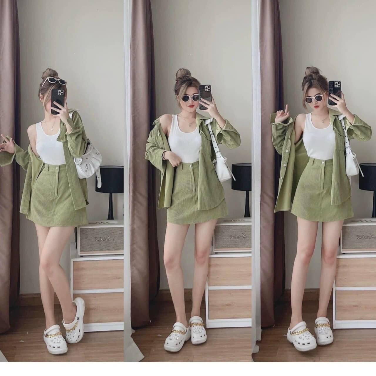 Sét váy 3 món nhung tăm sẵn hàng full size tl92
