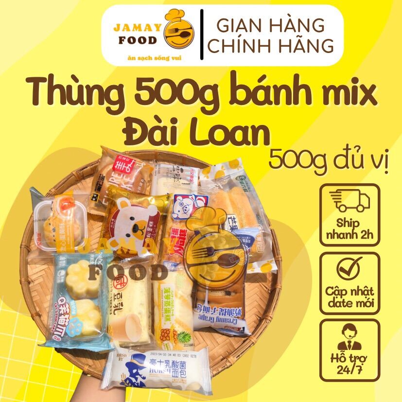 [Thùng 500g] Bánh mix Đài Loan loại 1 đủ vị mặn ngọt từ 7 đến 10 bánh | Bánh kẹo Jamay Food