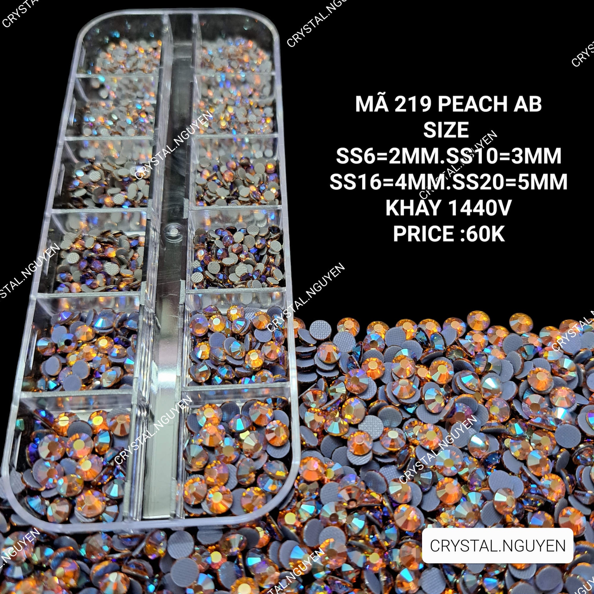 Mã 219 peach ab- đá nail khay - đá túi mix size- đá lẻ size