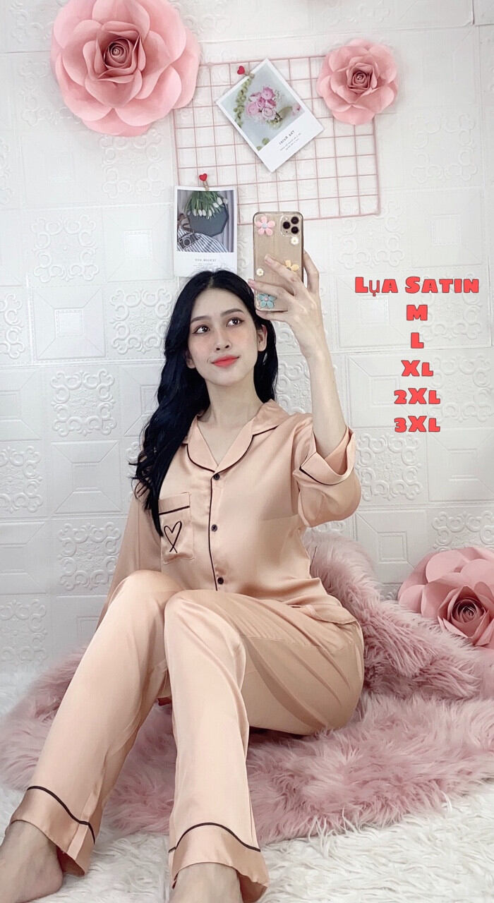 Bộ lụa satin viền màu trơn qdtd mềm mịn nhẹ mát_big size 2xl dưới 75kg
