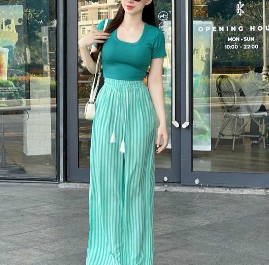 sét áo crop top quần sọc