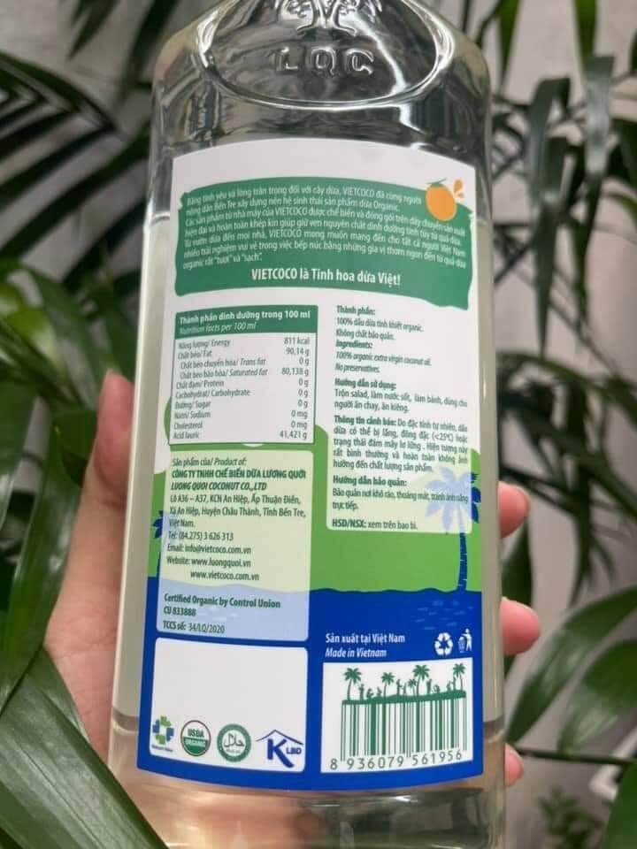 DẦU DỪA ÉP LẠNH ORGANIC VIETCOCO 1L