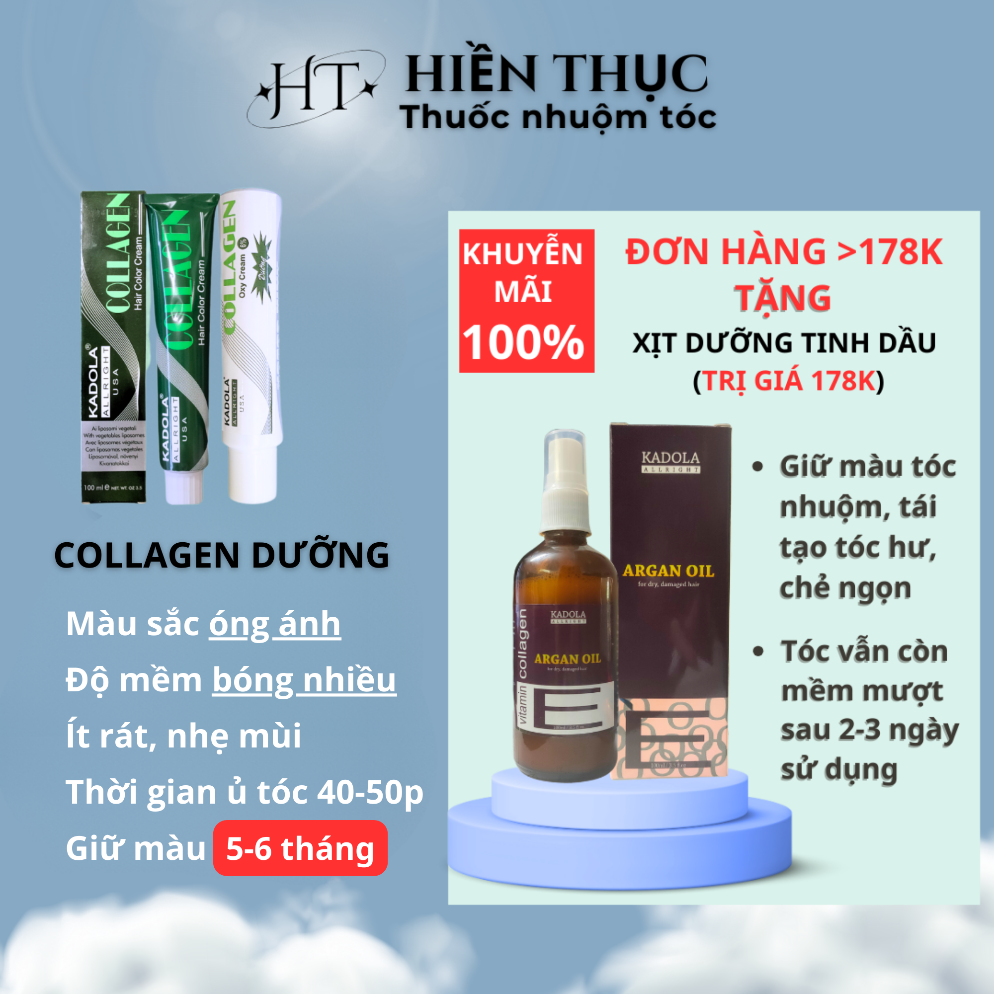 Thuốc nhuộm tóc màu Nâu Rêu kèm dụng cụ nhuộm tóc | Thuốc nhuộm tóc Hiền Thục