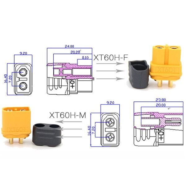 1 cặp jack XT60 Amass đồng nguyên chất (đực + cái )