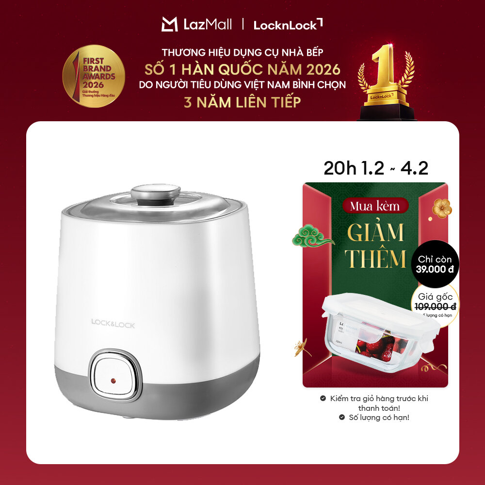 EJY110SLV - Máy làm sữa chua tự động Lock&Lock 1L 20W - Hệ thống đèn LED đổi màu theo nhiệt độ- Hàng