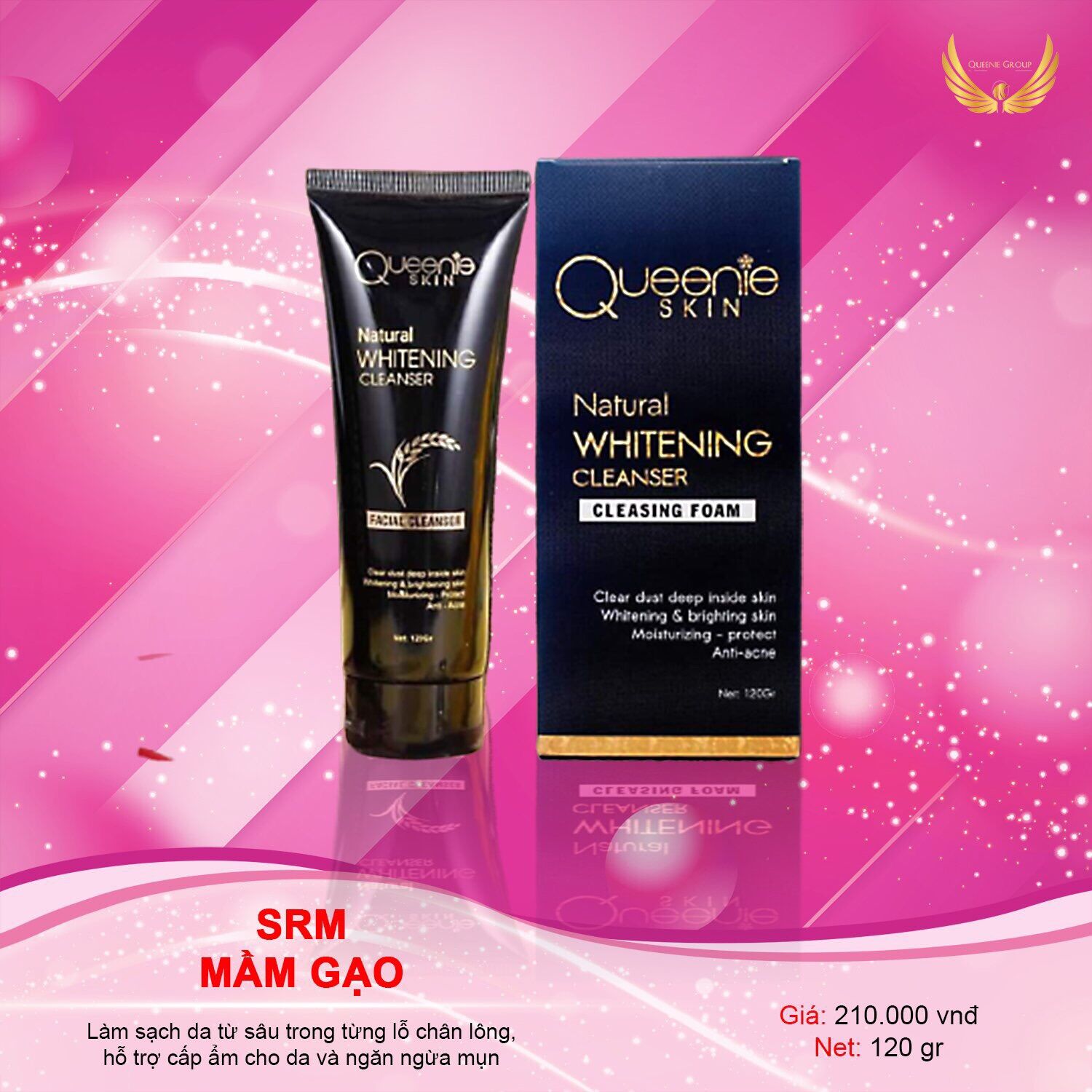<CHÍNH HÃNG>SỮA RỬA MẶT MẦM GẠO QUEENIE SKIN lamg sạch da ngăn ngừa mụn giúo da sáng hồng và chống lão hoá da khối lượng tịnh 120gr