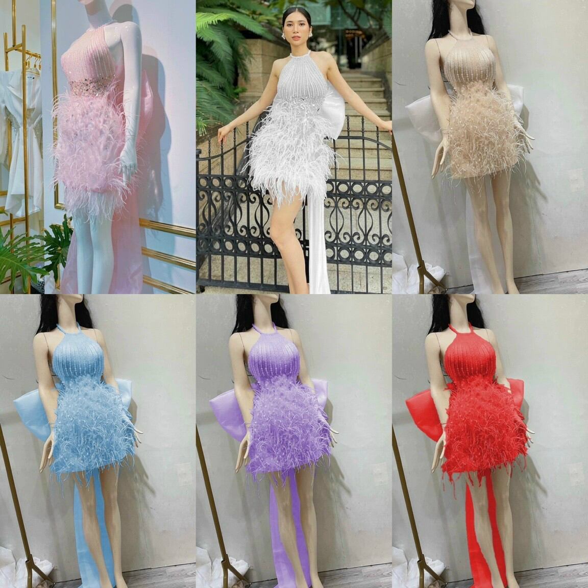 Đầm body phối nơ lưng cổ yếm