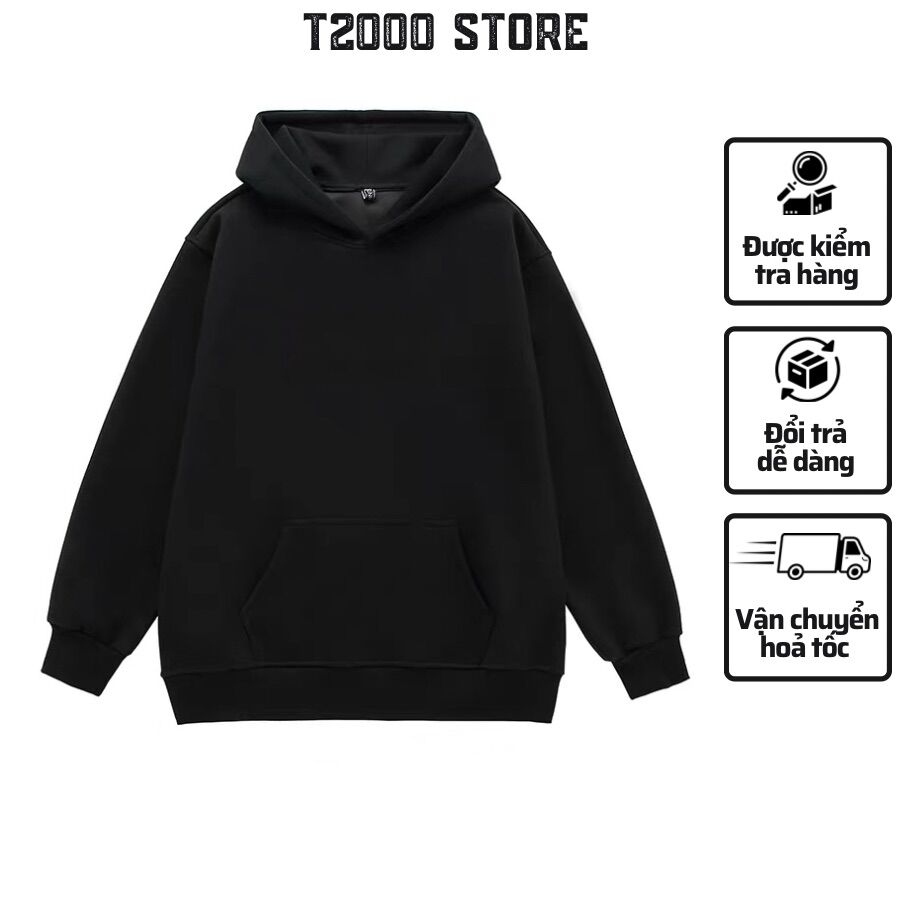 Áo hoodie basic trơn nón rộng vải dày - hd003 t2000