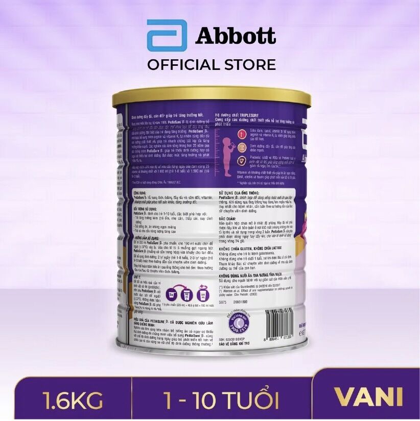 [FREESHIP MAX] Sữa bột Pediasure B/A 1.6kg hương vani