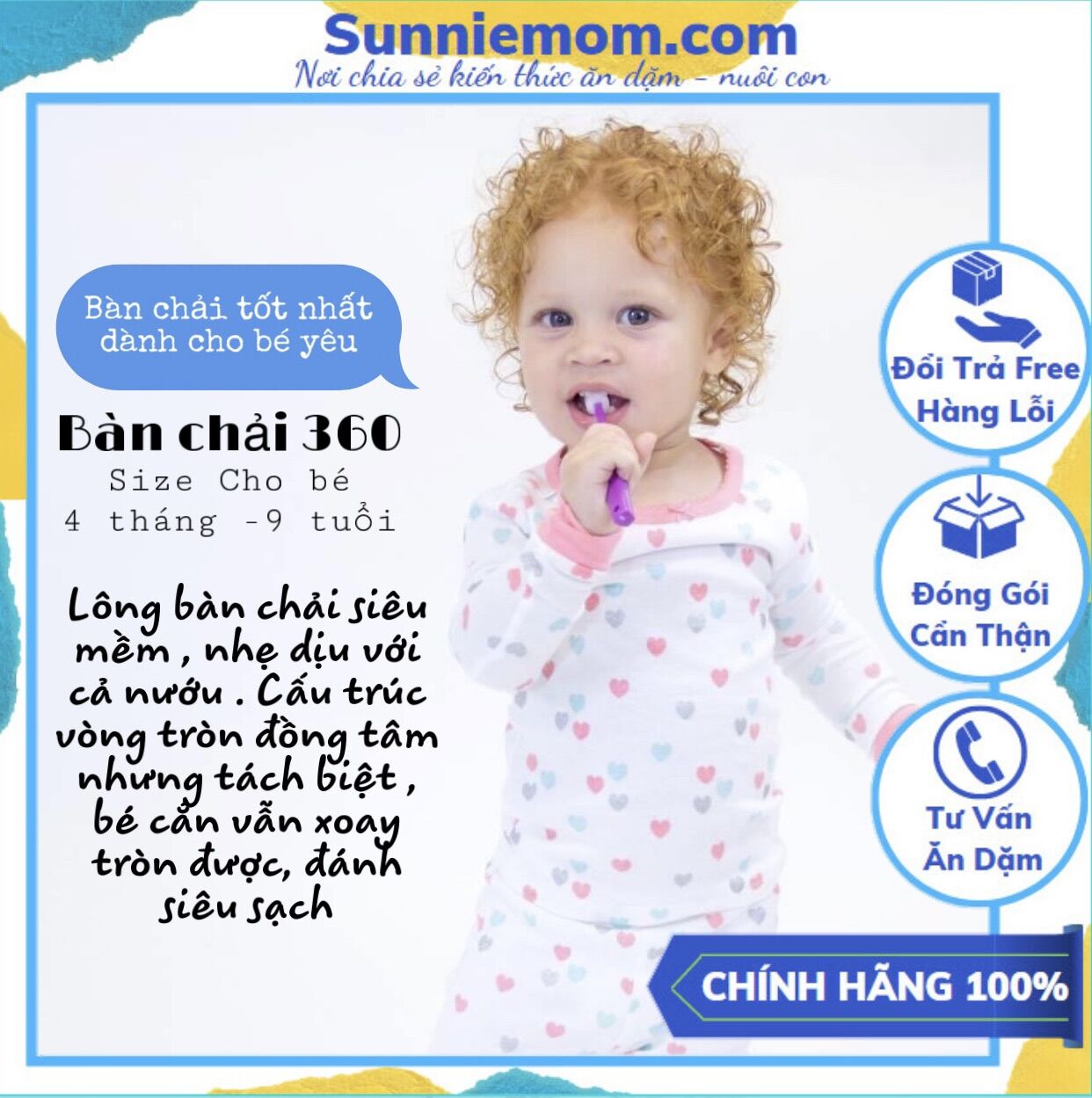 Bàn chải 360 độ babybuddy cho bé size từ 4 tháng đến 9 tuổi lẻ 1 cái ( kéo hình xem đánh giá )
