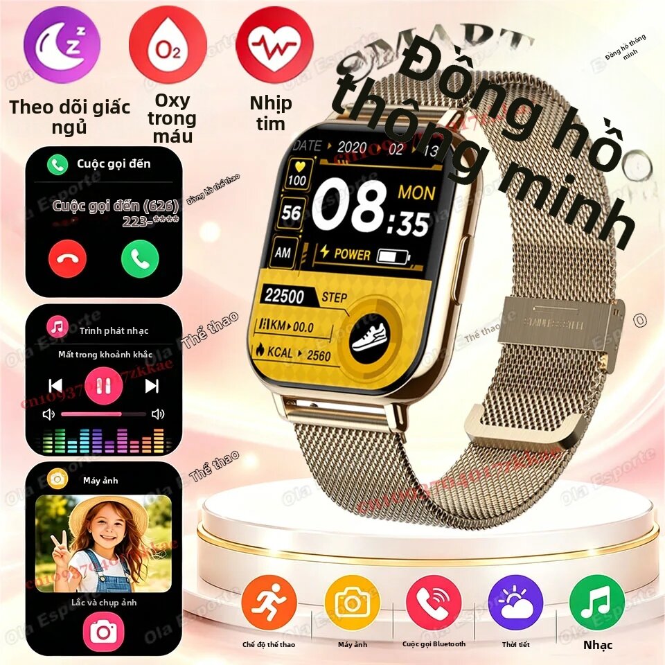 Đồng Hồ Thông Minh Nâng Cấp 2026 Với Chức Năng Theo Dõi Nhịp Tim, Oxy Máu & Huyết Áp, Gọi Điện Bluetooth, Trợ Lý Giọng Nói, Theo Dõi Giấc Ngủ, Chế Độ Thể Thao – Hệ Điều Hành Android Wear