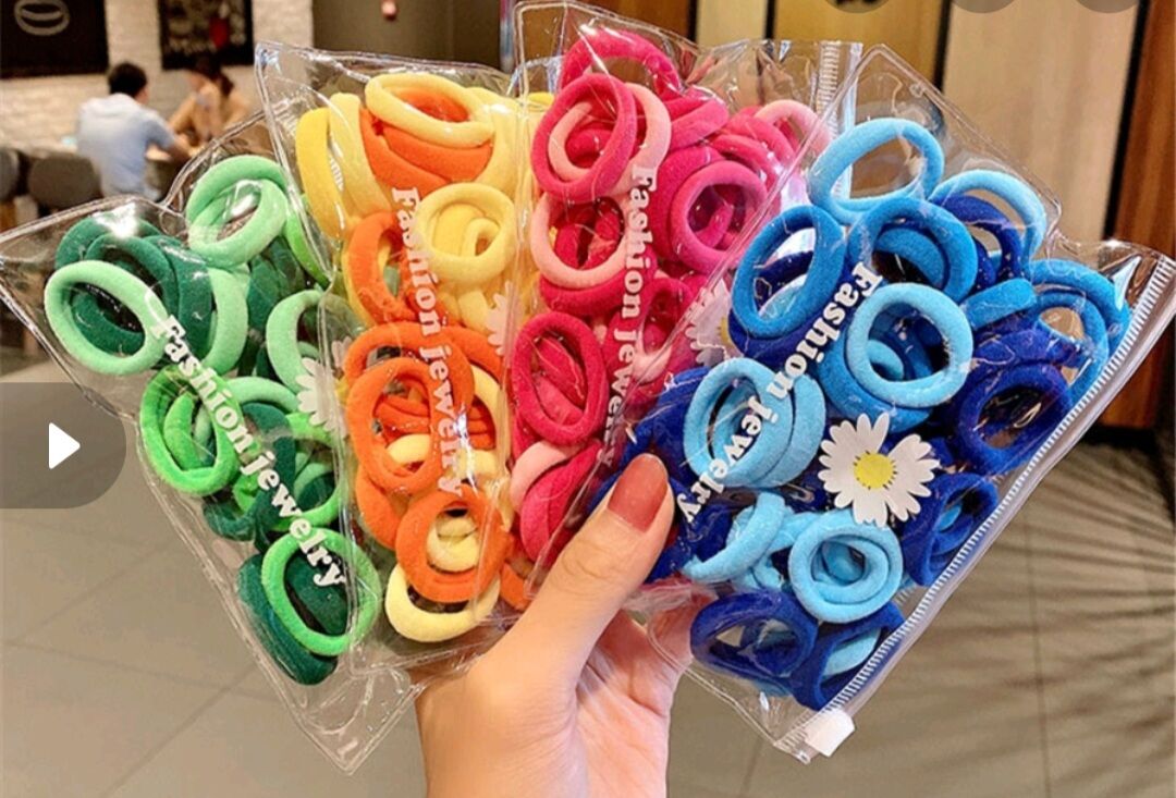 Túi Zip 50 chun buộc tóc thun trơn không đau tóc bé gái
