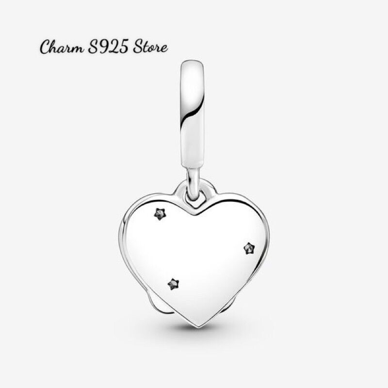CHARM PAN ALE TREO ĐÔI MÈO HÌNH TIM BẠC S925