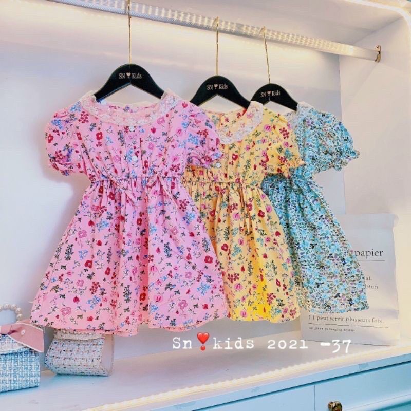 Váy lụa cao cấp đính ren cho bé 7-21kg