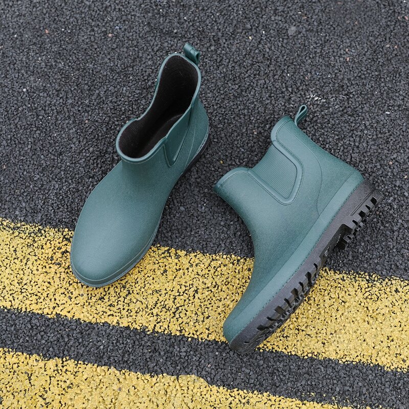 Giày Đi Mưa Nam Ngắn Thời Trang Chống Thấm Nước Chống Trượt Giày Bốt Cao Su Chống Mài Mòn Mùa Hè Màu Trơn Dành Cho Giới Trẻ