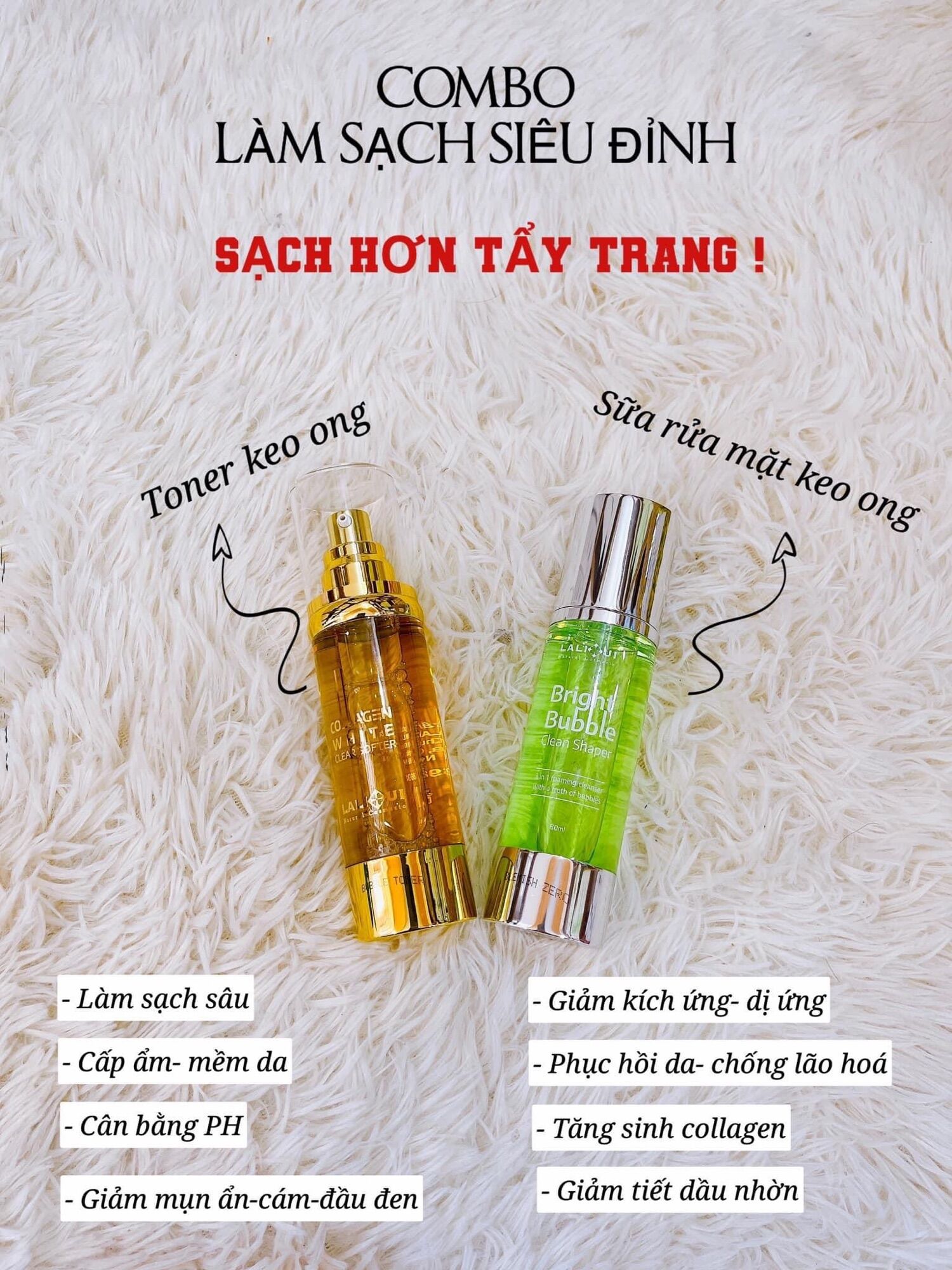 Toner keo ong lalihui bổ sung collagen trẻ hoá làm sạch làn da 80ml