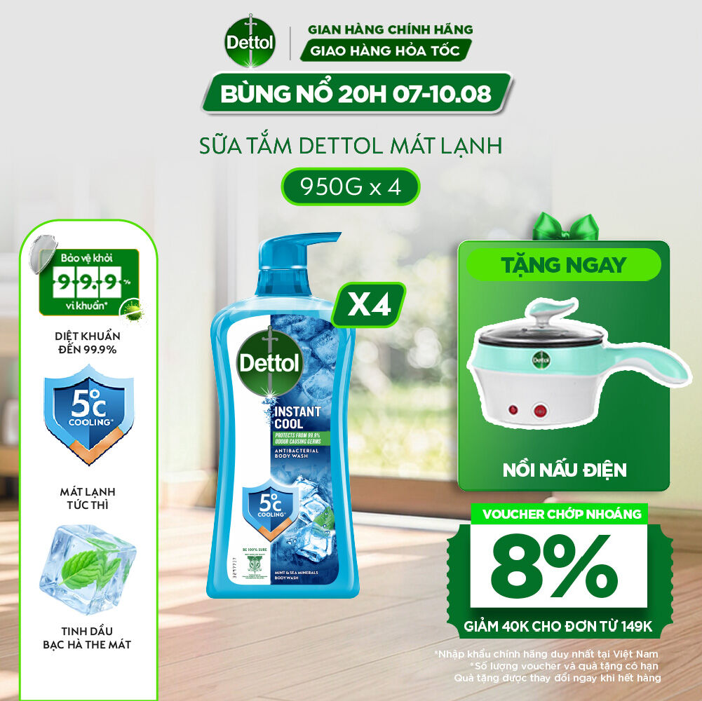 Combo 4 chai sữa tắm Dettol mát lạnh tức thì - chai 950g
