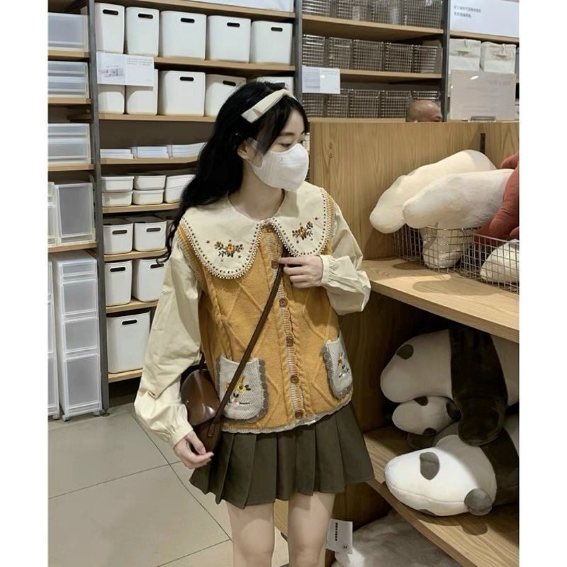 áo sơ mi nhung cổ sen thêu hoa hàn quốc