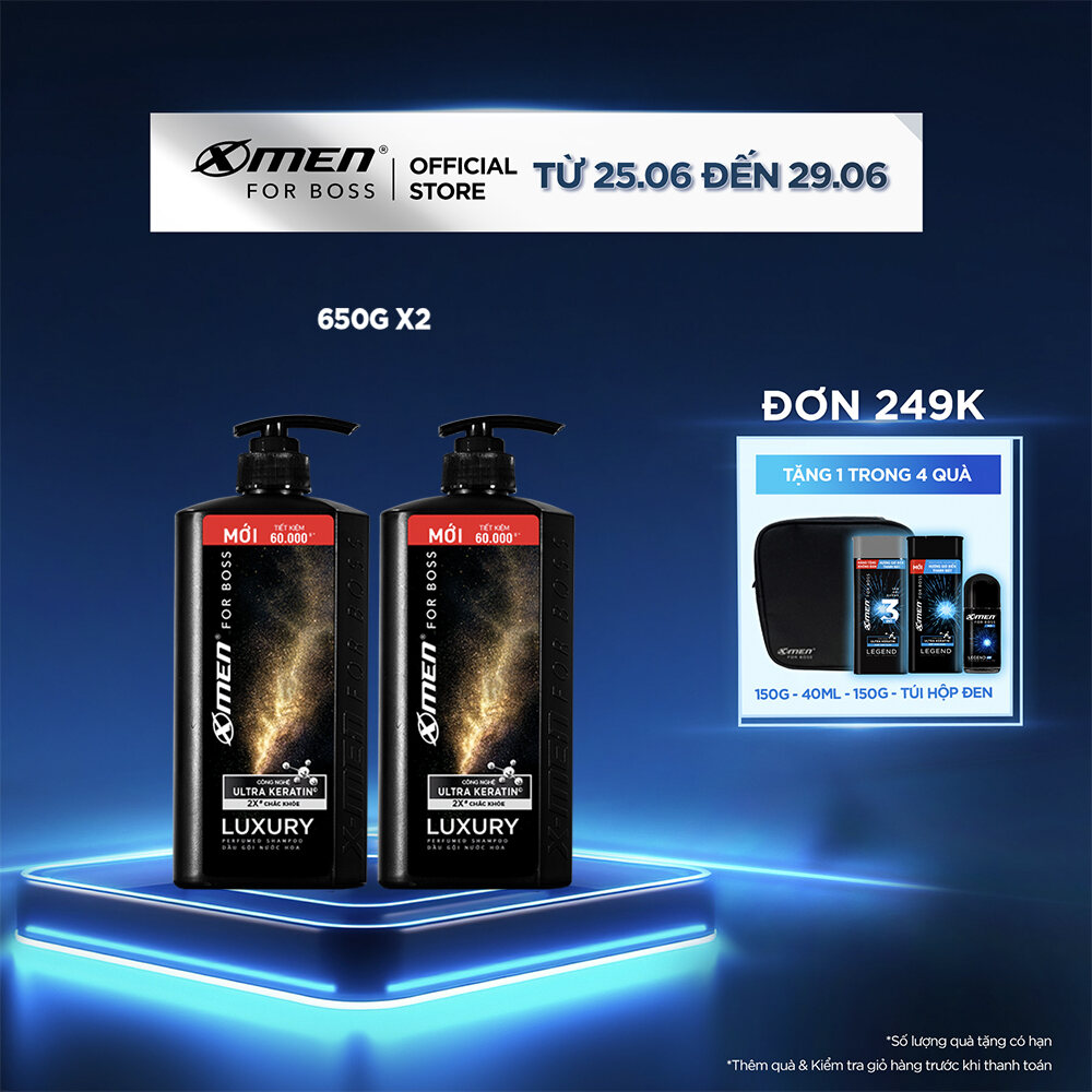 Combo 2 Dầu gội X-Men for Boss hương trầm đầy nội lực Luxury với Ultra Keratin© mới 650g