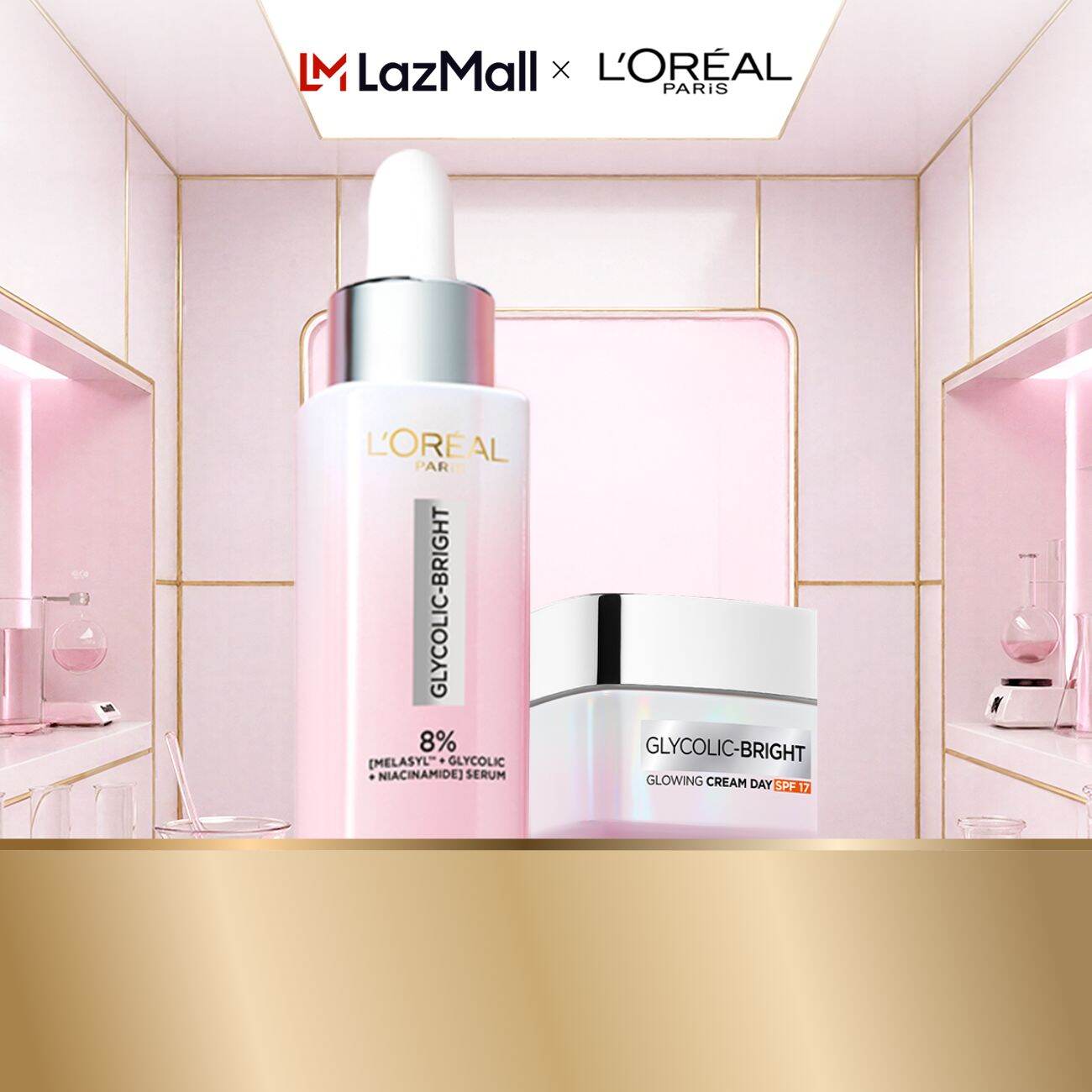 Bộ Serum và Kem dưỡng ban ngày sáng mờ thâm nám L'Oreal Paris Glycolic Bright 8% [Melasyl+Glycolic+Niacinamide] SPF 30