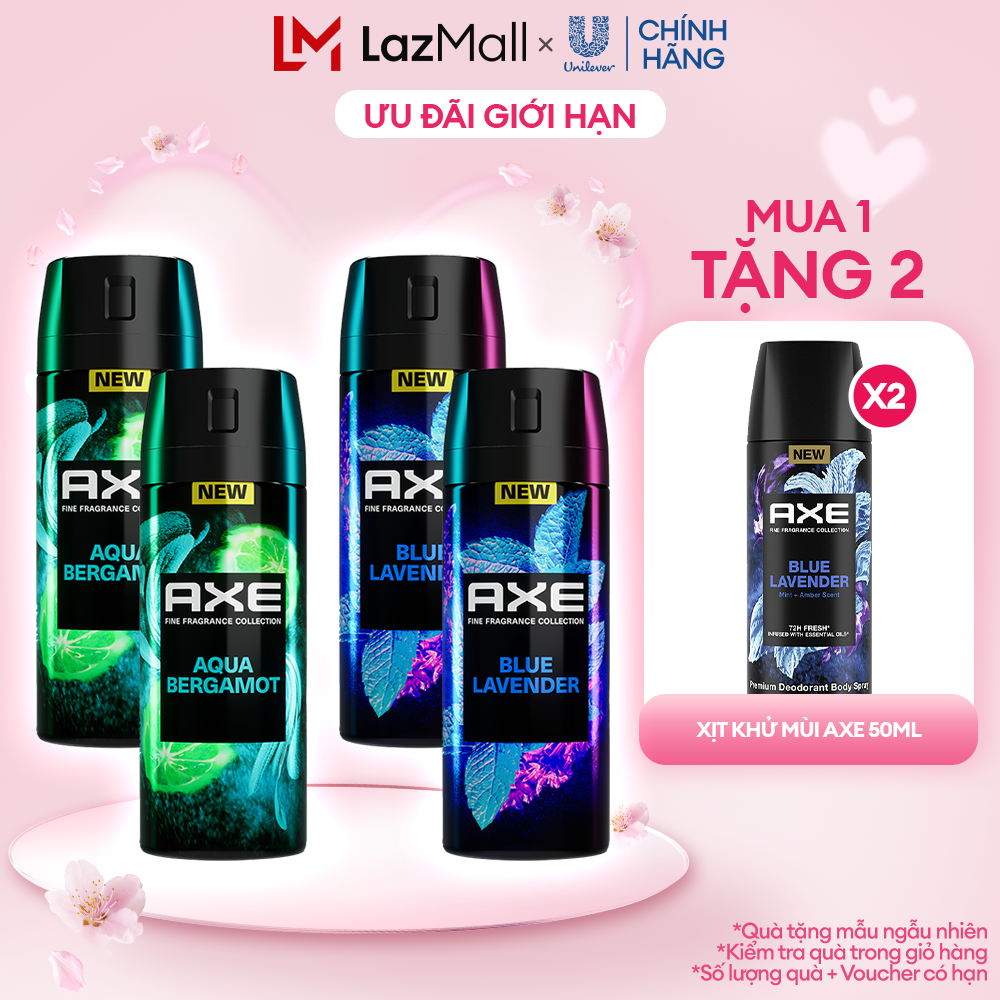 Combo 2 Xịt thơm nước hoa cao cấp AXE 135ml, Fine Fragrance mist lưu hương tinh tế và khử mùi lên tới 72h