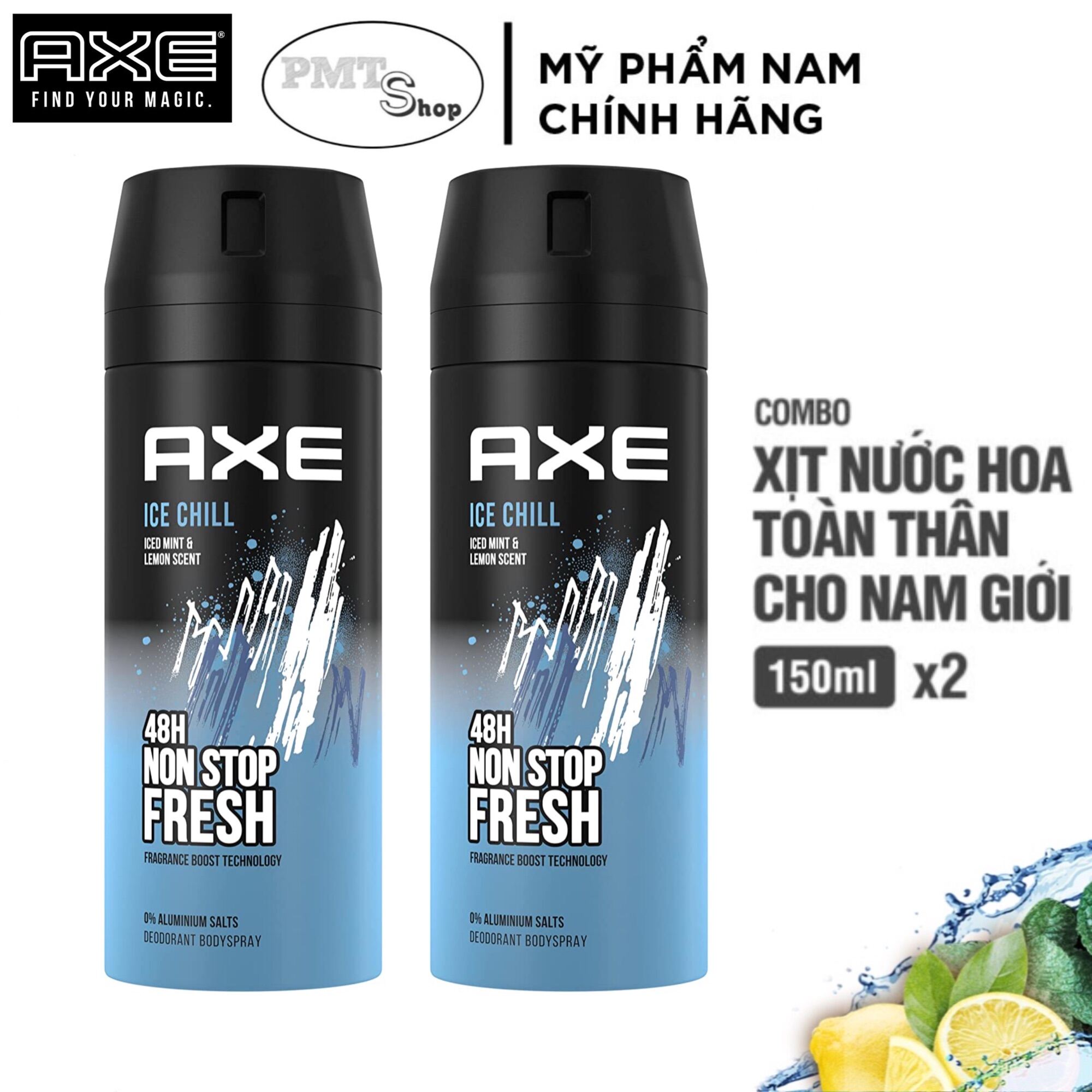 Combo 2 Xịt khử mùi toàn thân nam AXE Ice Chill 150ml x 2 chai hương nước hoa cao cấp