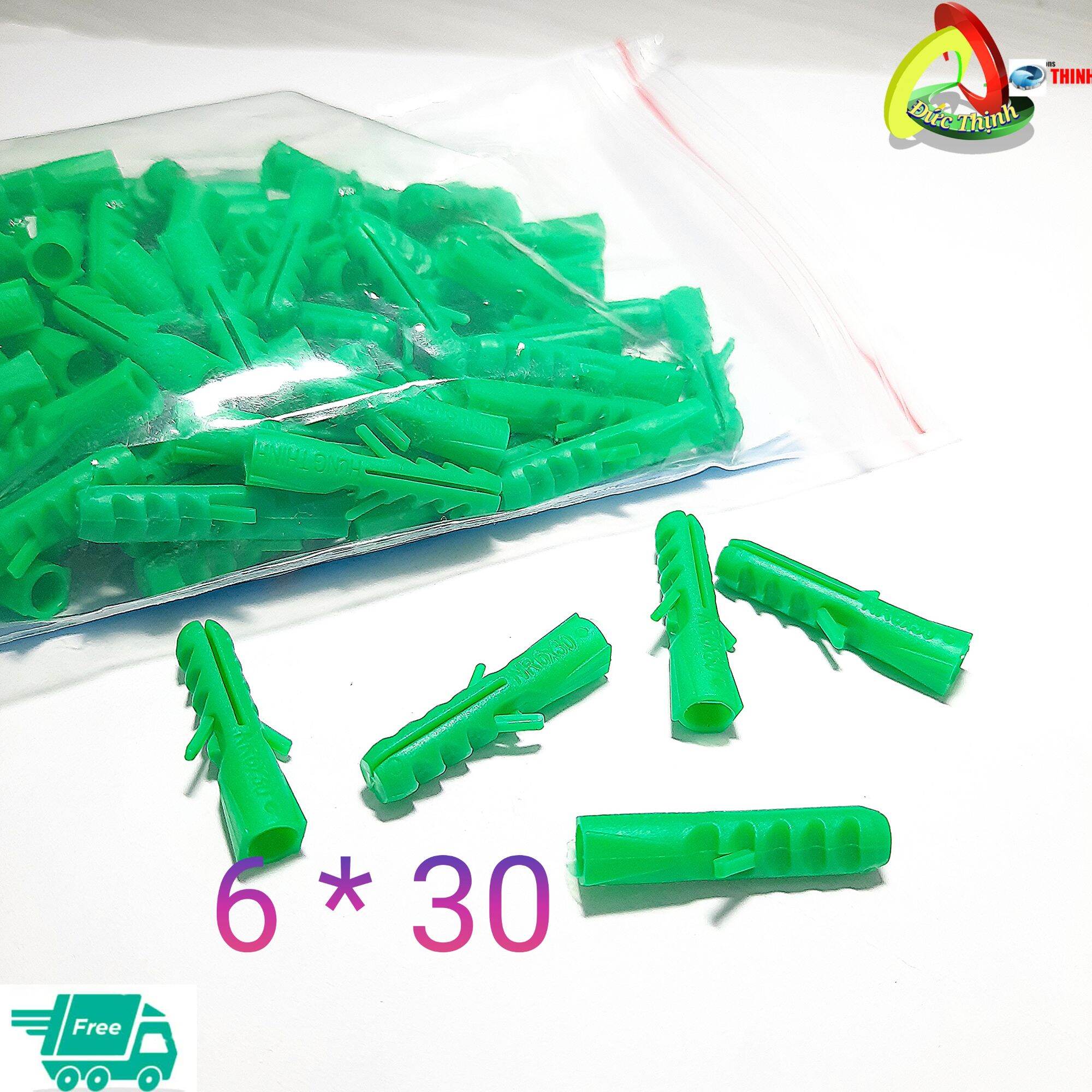 100 con tacke nhựa cao cấp 6 * 30mm đầu vuông chống xoay khi vặn tắc kê