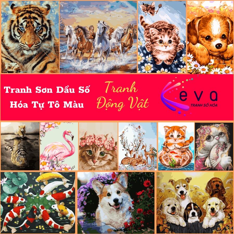 Tranh sơn dầu số hoá tự tô màu - keva - mẫu động vật