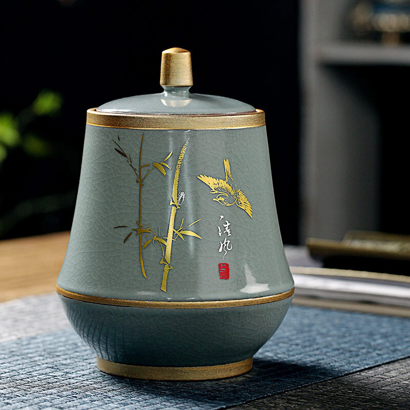 Blue Glaze Ceramic Tea Pot Size Household Sealed Jar Pu'er Tea Storage Tank Tea Caddy Tea Box Storage Tea Warehouse