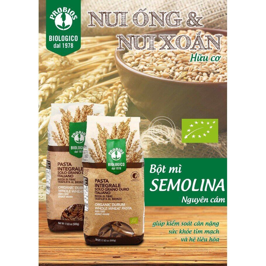 Nui ống nguyên cám hữu cơ 500g - Probios -Ý