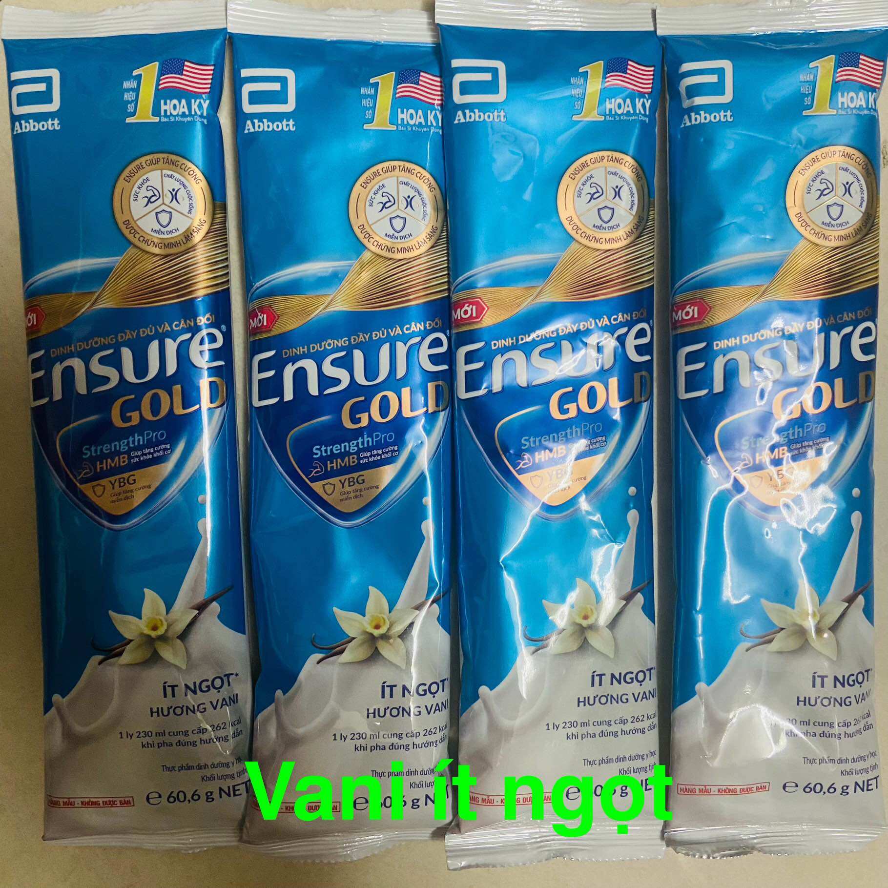 Sữa Ensure Gold Vani, Vani Ít ngọt, Lúa mạch Gói 60.6g dùng thử tiết kiệm