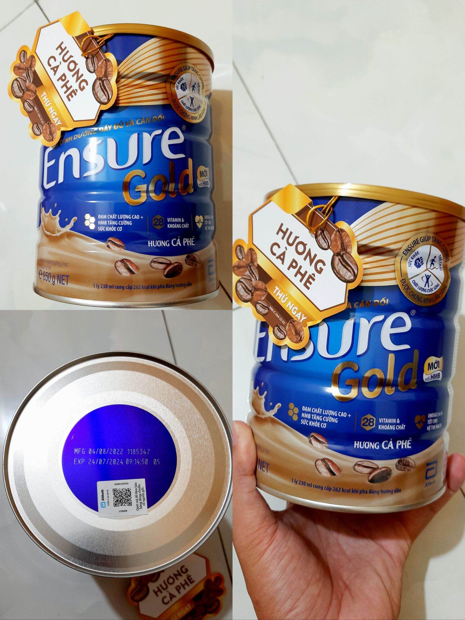 Sữa Ensure Gold HMB hương coffee 850g HSD Tháng 07 2024