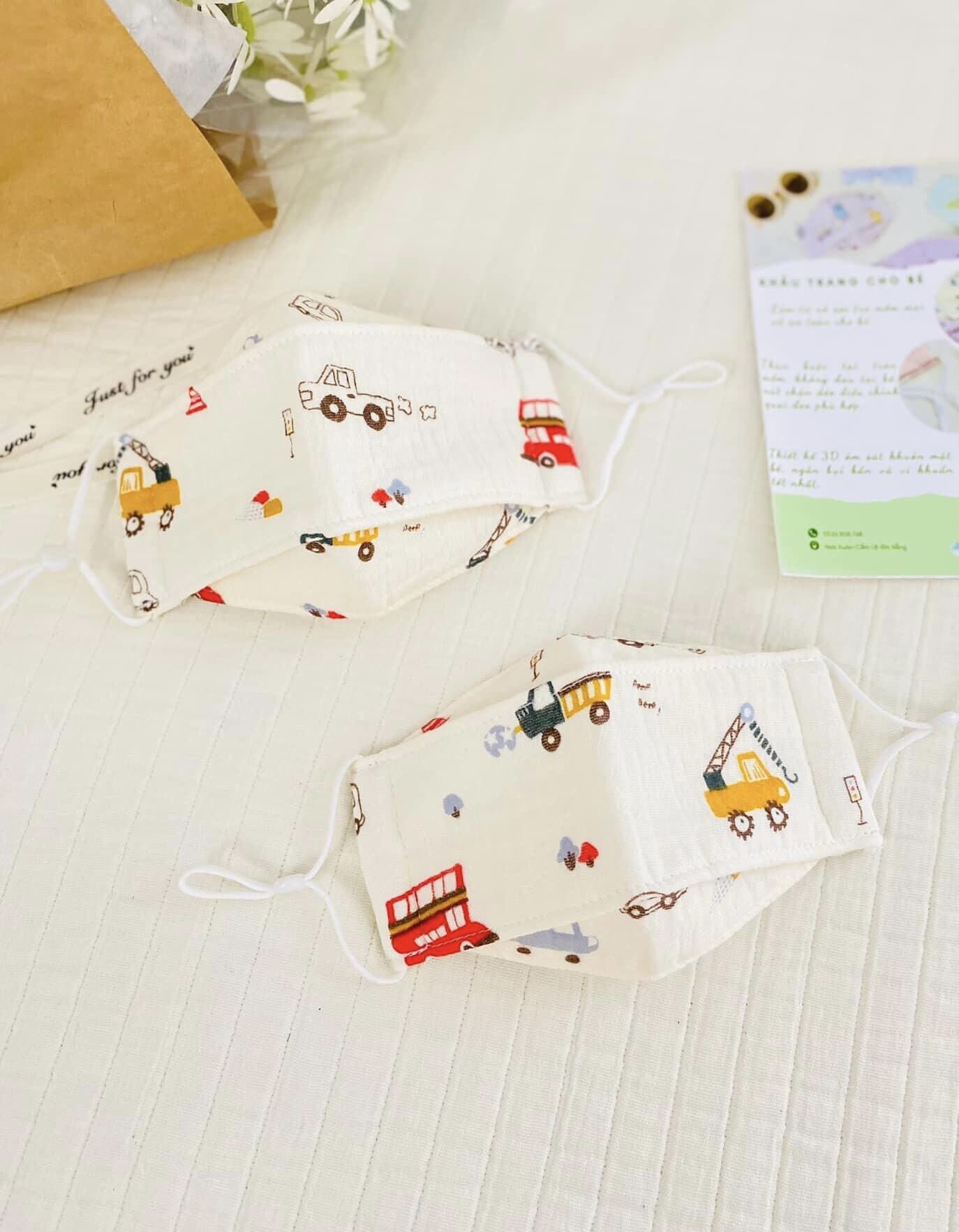 Khẩu trang vải xô muslin 3d 4 lớp, khẩu trang bé trai bon kids