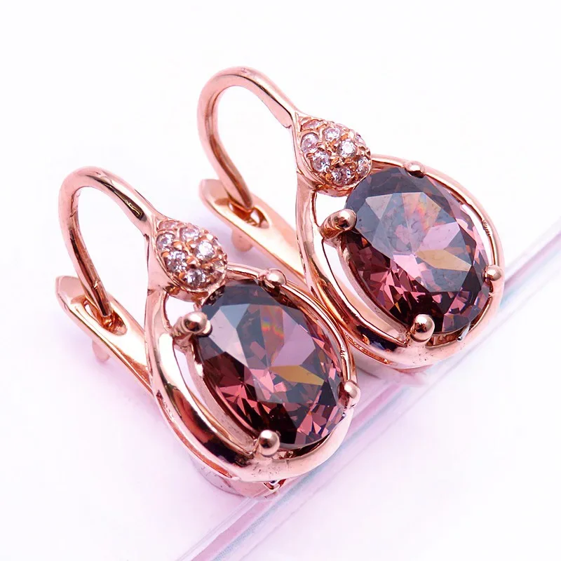 Nữ Cổ Điển Giọt Nước Bông Tai Ruby Hoa Hồng Mạ Vàng Đính Đá Cubic Zirconia Tòn Ten Trang Sức Đính Hô