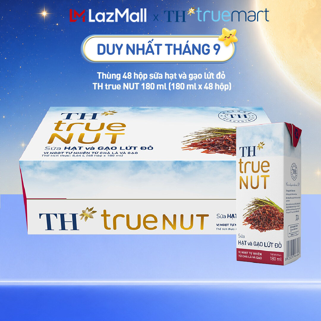 Thùng 48 hộp sữa hạt và gạo lứt đỏ TH true NUT 180 ml (180 ml x 48)