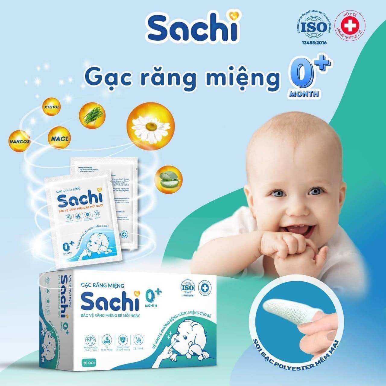 Gạc rỡ lưỡi SACHI kháng khuẩn, chống nấm bảo vệ lưỡi, nướu răng miệng cho bé, Hộp 30 gói
