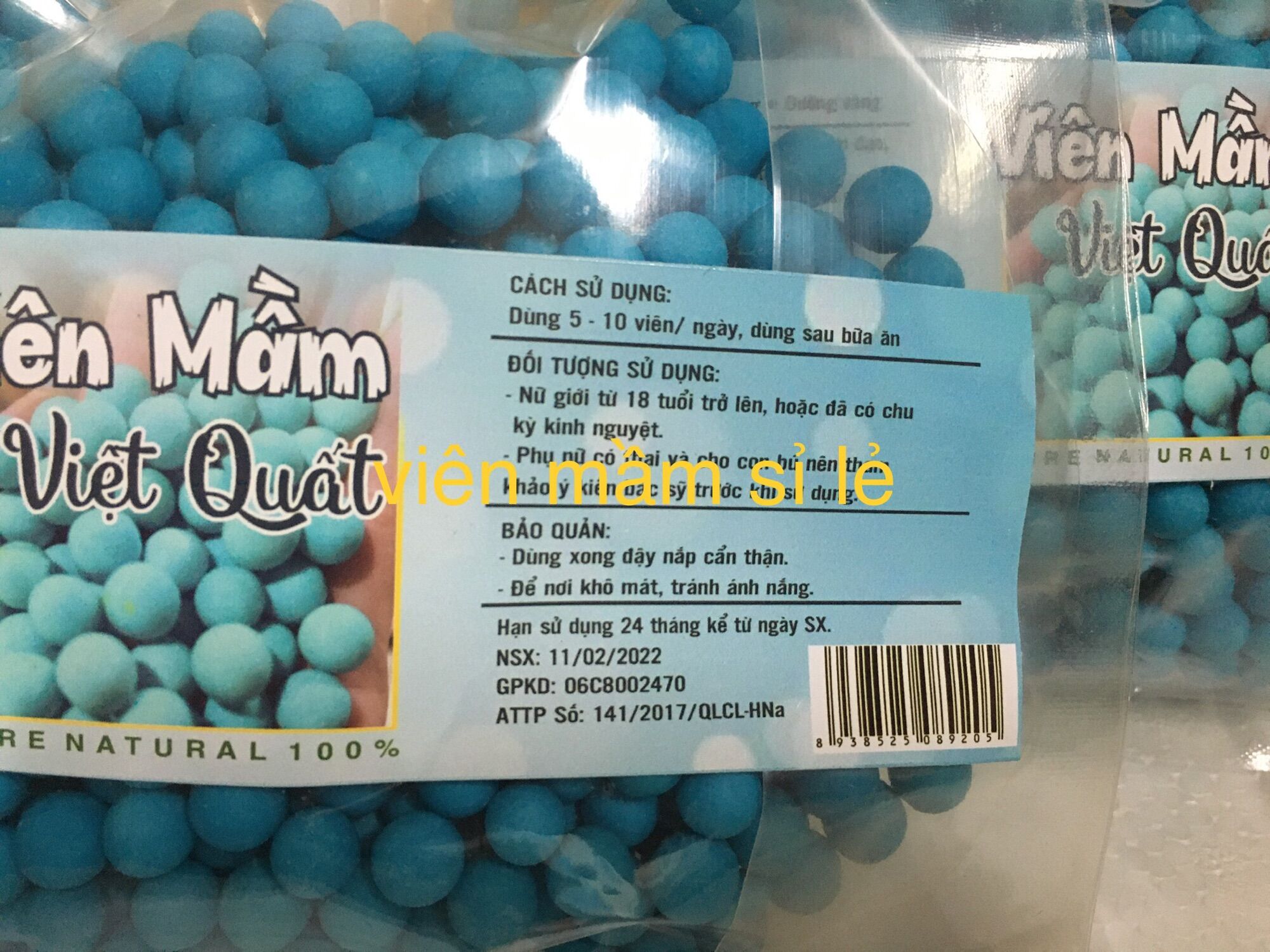 viên mầm việt quất ( đóng túi zíp 500g )